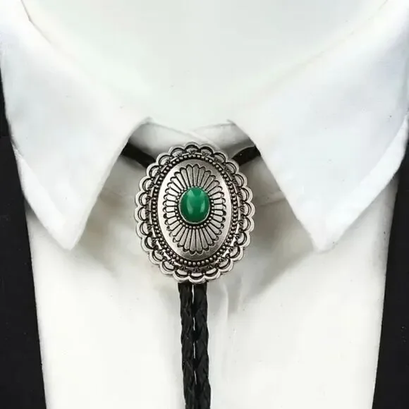GreenStone Oval Concho Bolo Tie Mens Casual Western Cowboy Accessory New